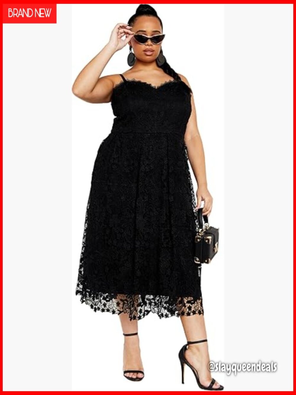 Plus Size Cocktail Dress - Sweetheart Lace Midi with Adjustable Straps